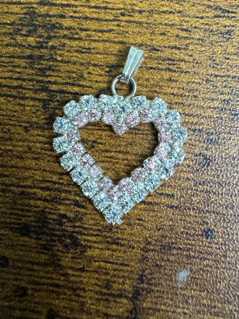 4/$20 Vintage Pave Heart Pendant - Clear Stones in Silver Tone